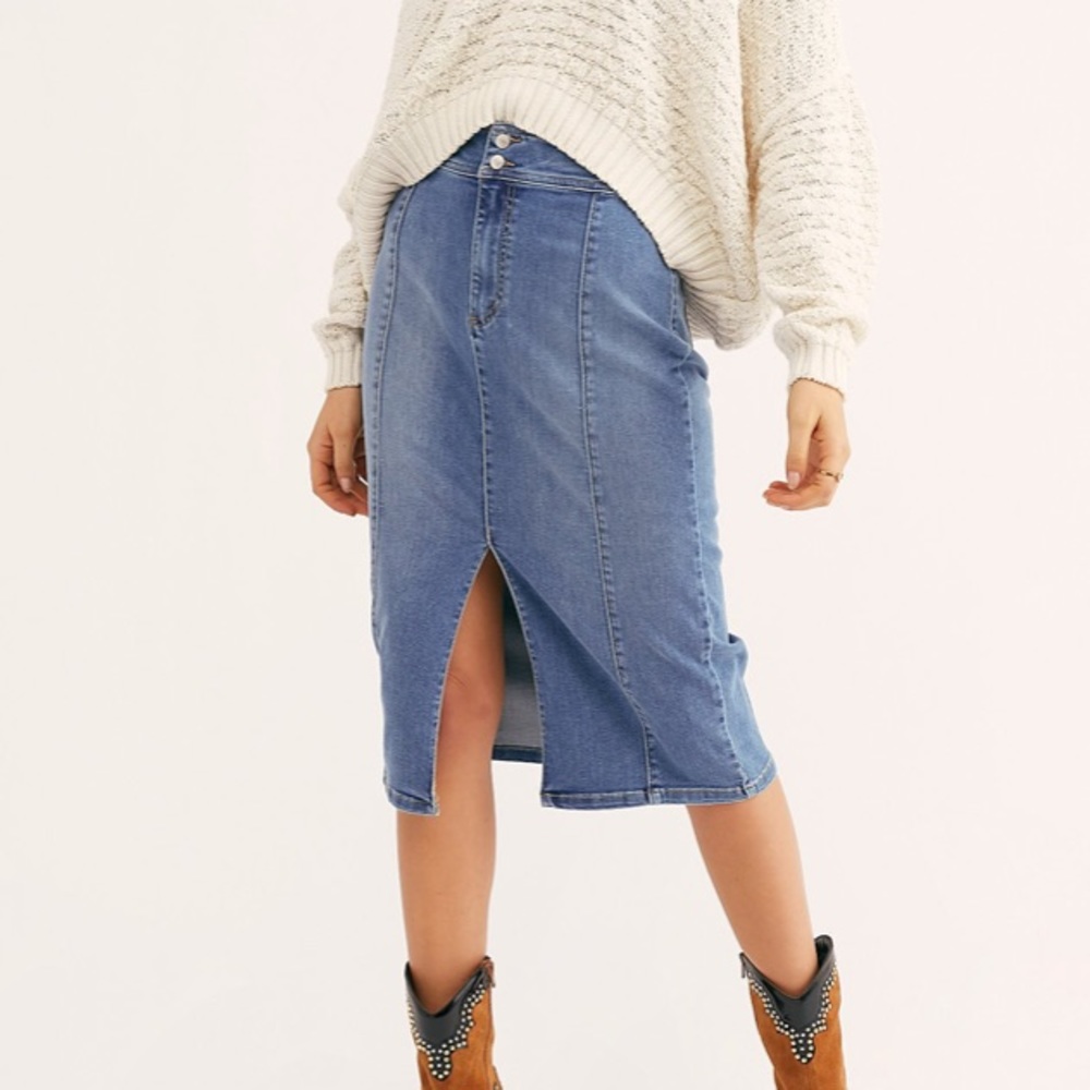 Free people denim midi skirt